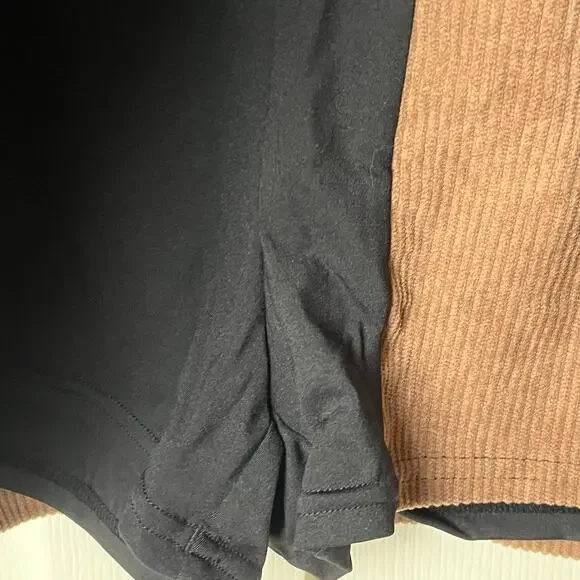 Halara High Waisted Back Zipper Split Hem 2-in-1 Corduroy Casual Skirt Brown M - Picture 4 of 10